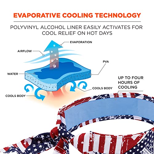 Image of Ergodyne Chill Its 6700CT Cooling Bandana, Lined with Evaporative PVA Material for Fast Cooling Relief, Tie for Adjustable Fit, Stars & Stripes (12561)
