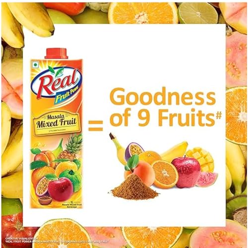 Image of DABUR Real Masala Mixed Fruit Juice - 1L (Pack Of 4) | No Added Preservatives, No Artificial Colours & Artificial Flavours | Goodness Of Best Fruits With Chatpata Masala, Daily Dose Of Fruit Nutrition
