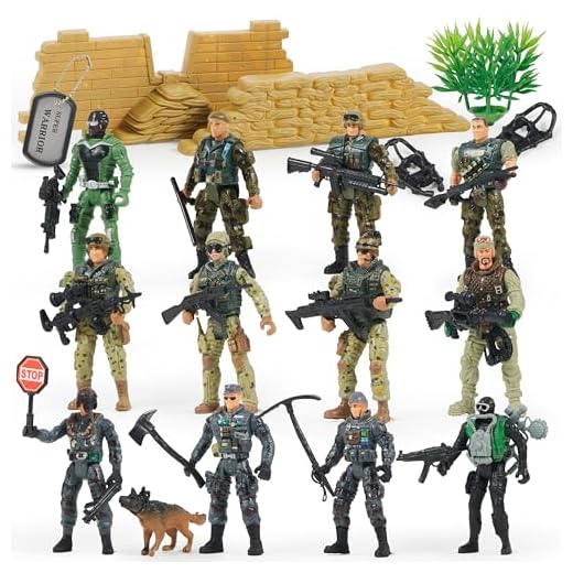 JOYIN 16 Pièces Soldats Militaires Jouets Ensemble de Jeu Figurines avec 12 Figurines d'action Réalistes de Garde Forestier et Accessoires d'Équipement d'Arme pour Combat Militaires