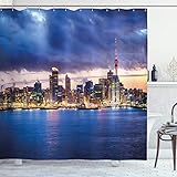 ABAKUHAUS Stadt Duschvorhang, Auckland in Neuseeland, Stoffliches Gewebe Badezimmerdekorationsset mit Haken, 175 x 180 cm, Marineblau Blassgelb