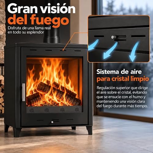 Miniatura 5 de Estufa De Leña Grande Modelo G 14.3 Kw Chimenea Moderna De Leña Con Puerta Cristal Estufa De Leña Clásica Para Salón