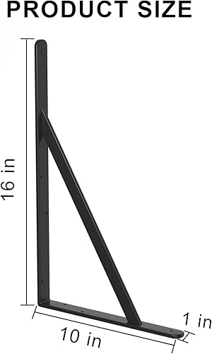 Miniatura 2 de Paquete de 32 soportes de estante resistentes negros de 16 pulgadas de largo x 10 pulgadas de alto con tornillos, soportes de estante de metal,