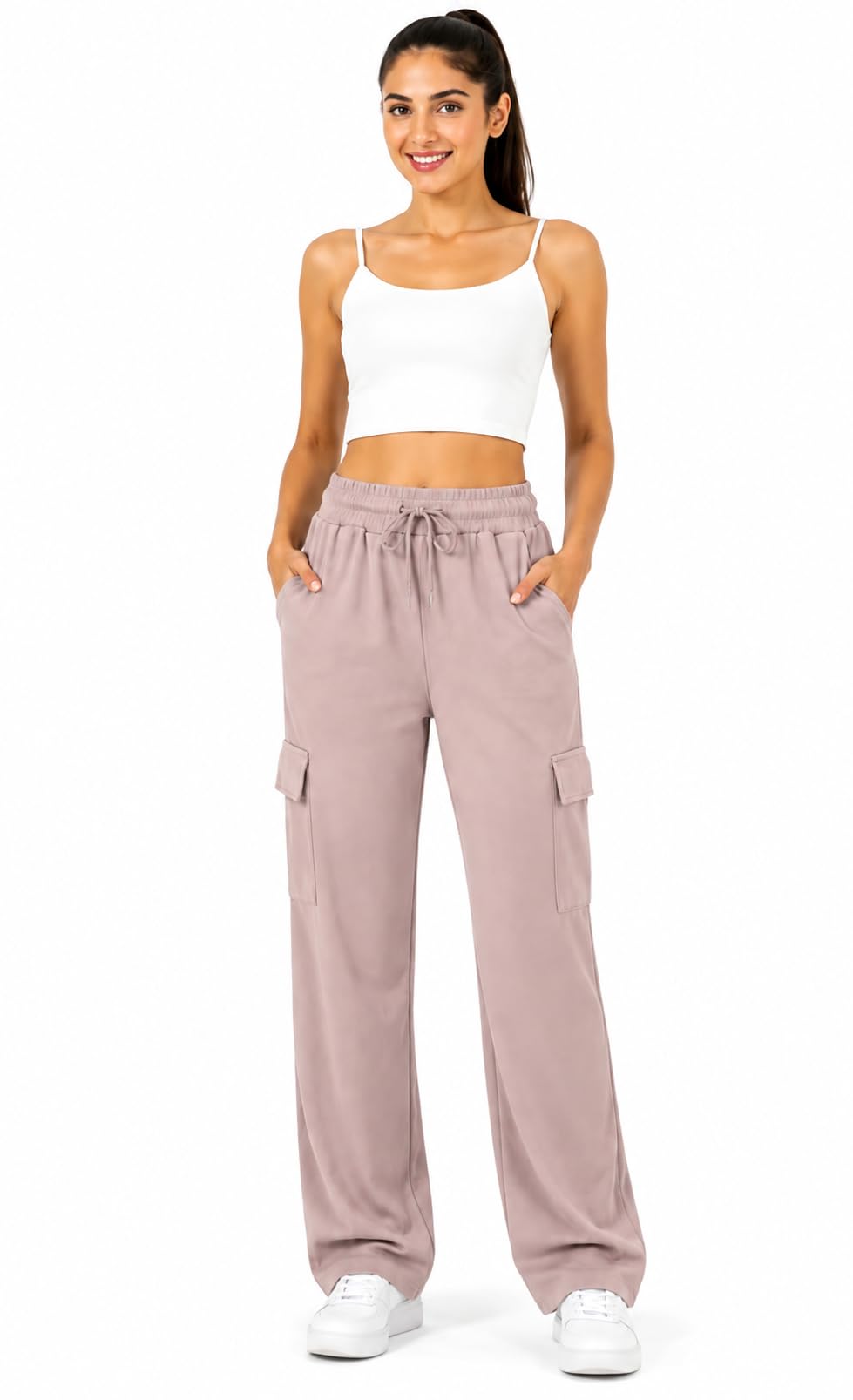 Women's Navy Blue Wide Leg Cargo Sweatpants with Drawstring | Cargo Pockets, Relaxed Fit, Elastic Waistband, Casual Wear, Side Pockets-picture-15