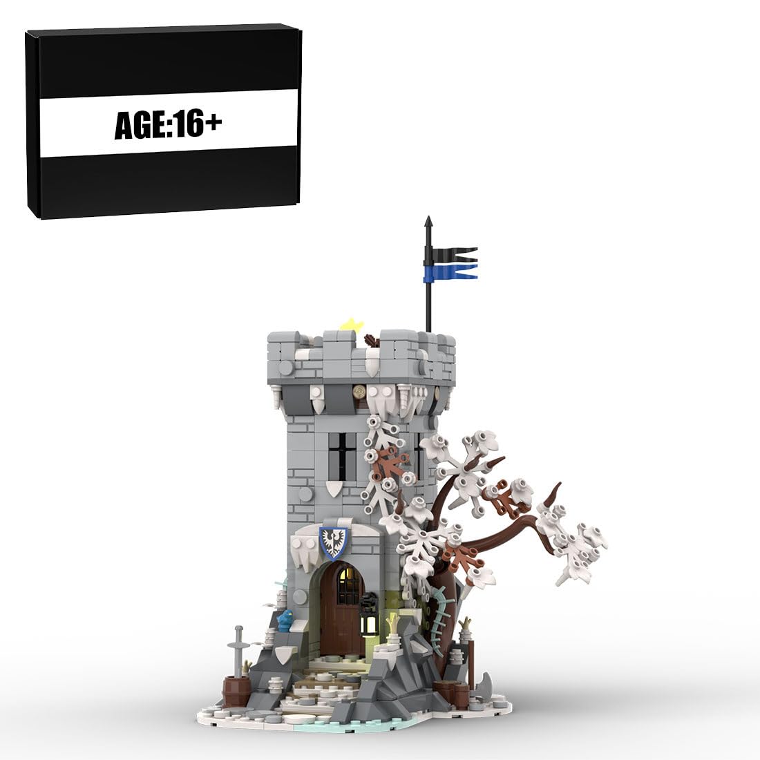 Mittelalterlicher Wachturm mit Winterthema Set, 700 Teile Klemmbausteine Mittelalterliches Architecture Burg Gebäude Set, MOC-191292