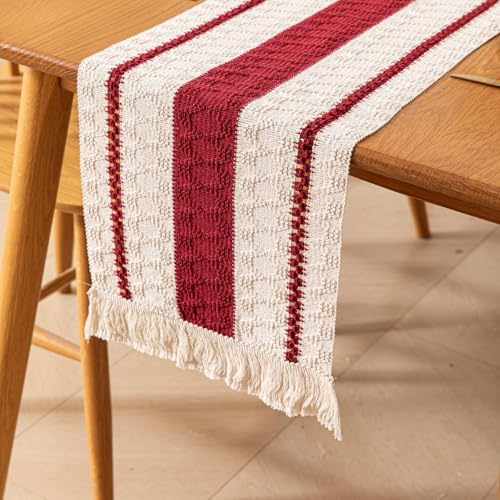 Image of HomeCloud Croshia Woven Table placemat - Heat Resistant, Washable Table Decoration for Dining, Office, Kitchen, Hotel, and Home (Runner White Maroon, Set of 1)