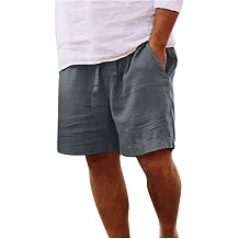 Men Linen Shorts Elastic Waist Drawstring Cotton Linen Shorts with Pockets Loose Fit Outdoor Summer Beach Shorts