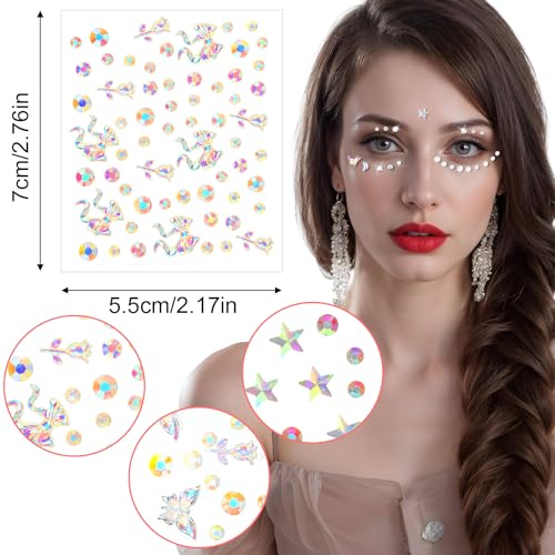 4 Sheets Face Rhinestones, Acrylic Rhinestones for Face, Eye Gems, Star, Moon, Pearl, Butterfly Shaped Faces Stickers, Suitable for Women's Holiday Accessories Nail Decorations - Image 2