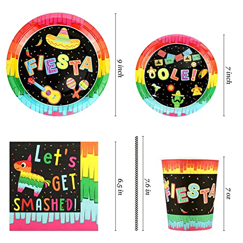 Fiesta Plates And Napkins Set Party Supplies, Disposable Mexican Party Paper Tableware For 24 Guests, 120 Pcs Include 9” And 7” Plates, Napkins, Cups, And Straws For Cinco De Mayo Decorations #TOP1