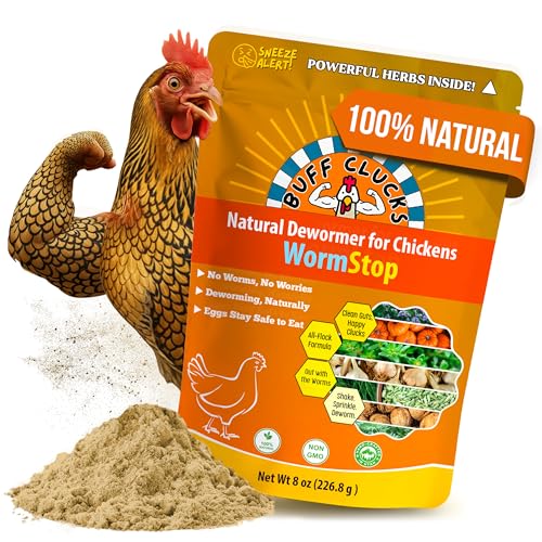 Buff Clucks WormStop Natural Chicken Dewormer Powder All-Natural Herbal Blend for Daily Wellness - Chicken Wormer is Safe for Eggs & All Ages - Garlic Pumpkin Seed Wormwood - USA (8 oz)