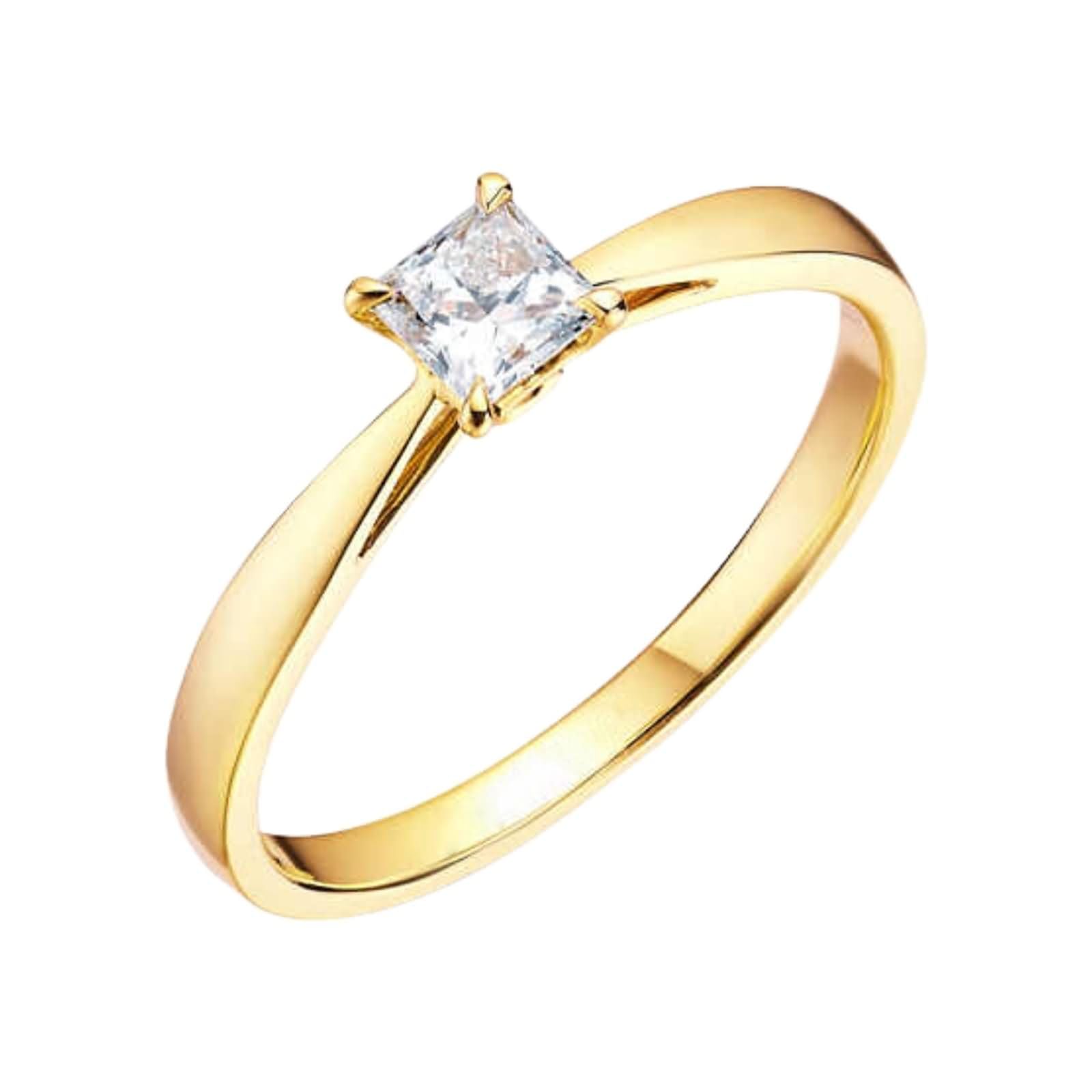 Pierścionki 9-karatowe żółte złoto obrączka / 14 karatów / 18 karatów kobieta, 0,3 ct, kwadrat z diamentem, pierścionki obietnicy damskie złoto