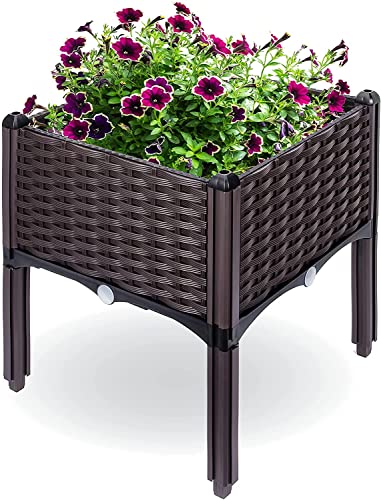 Raised Garden Planter, Resin, Elevated Flower Bed Box Kit for