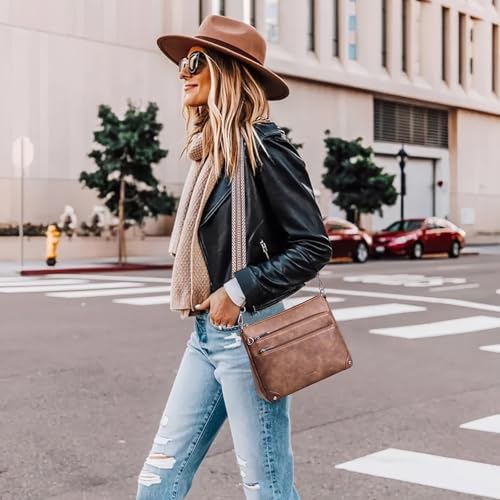 Image of Crossbody Bags for Women Rfid Travel Crossbody Purses Leather Handbags Medium Shoulder bag with Adjustable Strap