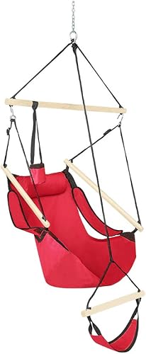 ONCLOUD Hammock Chair Hanging Swing Seat Air Deluxe Rope Through Beech Wood Bars, Drink Holder & Fuller Pillow Safer Relax for Indoor Outdoor