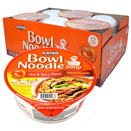 Paldo Fun & Yum Hot & Spicy Instant Cup Noodle Soup Bowl, Pack of 12, Best Oriental Style Korean Ramyun, Most Loved Korean Noodles, 팔도 육개장 사발면 86g (3.04 oz) x 12