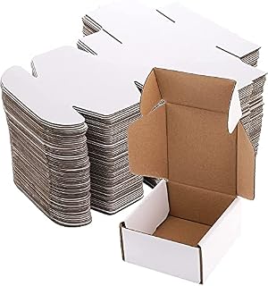 Jucoan 75 Pack Corrugated Mailer, 4 x 4 x 2 Inches Small Shipping Boxes, Small Cardboard Box for Shipping Mailing and Storing, Recyclable, Crush Proof, Oyster White