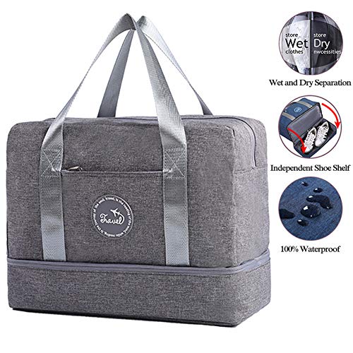 Tapusen 100% Imperméable Gym Sports Sac, Sac Rangement Voyage Portable, Sacs à Chaussures Voyage, Sac Séparation Sec et Humide de Grande Capacité pour Voyage (Gris)