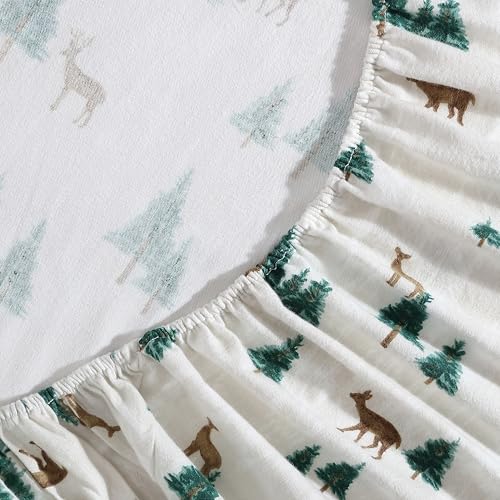 Image of Eddie Bauer - Flannel Sheets King Size, Anti-Pilling & Wrinkle Resistant Cotton, Touchably Soft for All-Season Comfort - Bed Sheets with Matching Pillowcase & Fitted Sheet (Deer Hollow Green)