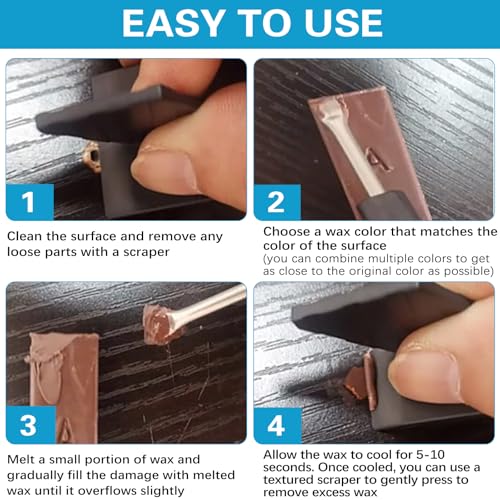 Hartwachs Reparaturset, 11 Farben Laminat Wachs Reparaturset mit 1 Schaber, Holz/Fliesen/Parkett/Laminat/Vinyl Reparaturset zum Auffüllen Reparieren von Kratzern und Löchern für Holz Möbel