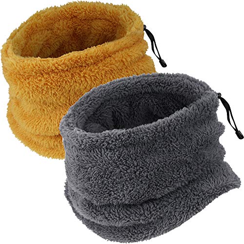 wtactful 2 Pack Thicken Soft Fleece Neck Warmer Face Mask Tube Gaiter Tubular Scarf Cover for Cold Weather Keep Warm Gear Winter Outdoor Sports Snowboard Skiing Cycling Skateboard Apricot/Dark Gray