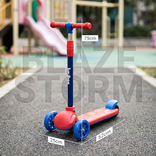 Image of Baybee Rydon Kids Scooter with 3 Height Adjustments | Portable Kick Scooter with PU LED Lights & Rear Brake | 3 Wheel Skating Scooter | Runner Scooter for Kids 2 to 10 Years Boys Girls (RED)