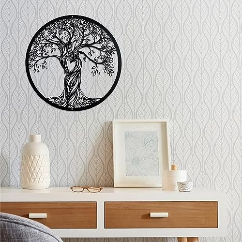 Metal Wall Decor, Tree Art Wall Sculpture, Metal Wall Art Hanging For Living Room Bedroom Indoor Outdoor, 12 Inch Laser Cut Rustic Black Tree Of Life (Black) #TOP3