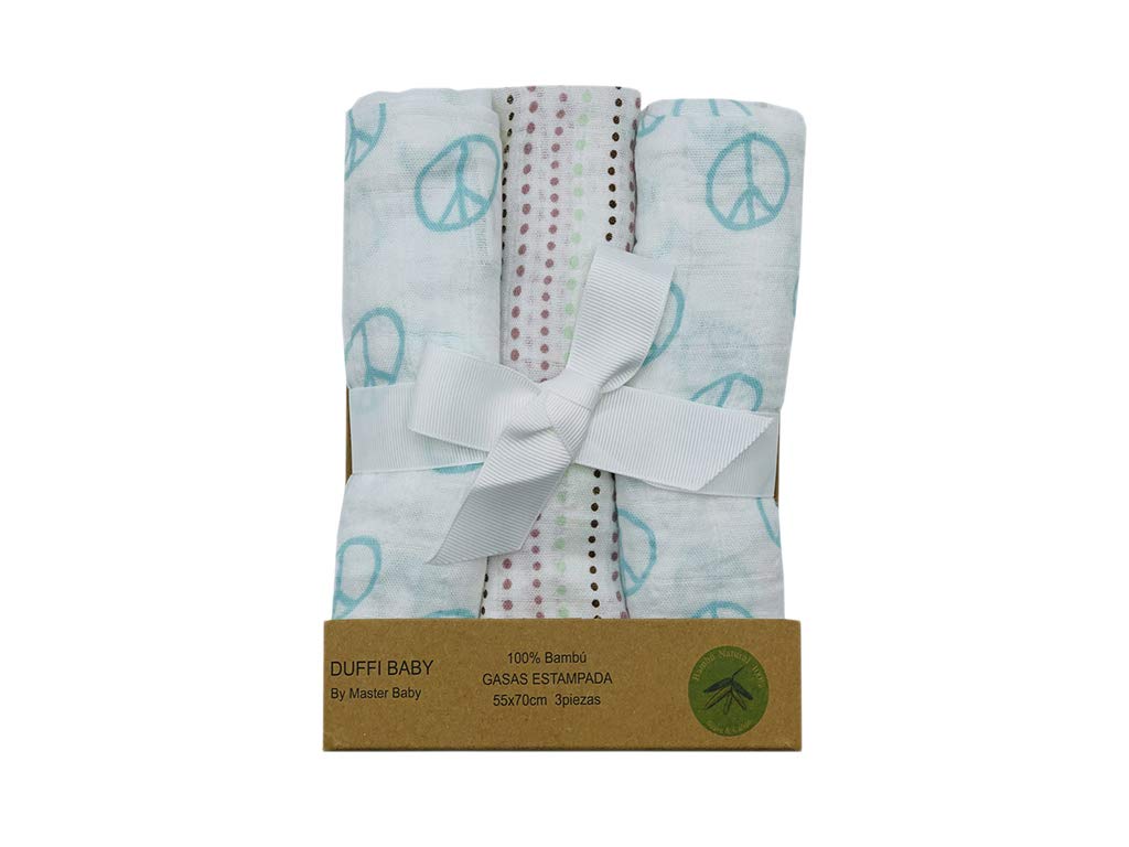 MI CASAPAÑO BABBE PEACE BLUE SET 3, 100% NATURAL BAMBU, 55X70