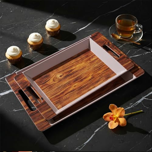 Image of U.P.C Serving Tray Set of 2 / Tray Set for Serving Premium Printed Tray for Serving /Multi-Use Serving Plate (Small, Medium)