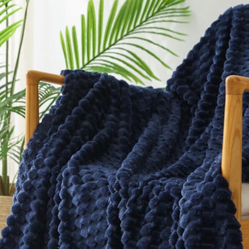 Image of Exclusivo Mezcla 3D Fleece Twin Size Blanket for Bed, Navy Blue | Extra Soft Fuzzy Plush Lightweight Bed Blankets, Cozy Fluffy Decorative Blankets for All Seasons, 60x80 Inches