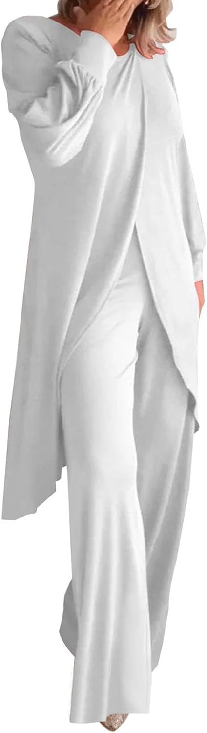 Fall Sets Women 2 Piece Outfits Long Sleeve Tunic Tops and Wide Leg Trouser Pants Plus Size Lounge Sets Fall Outfits