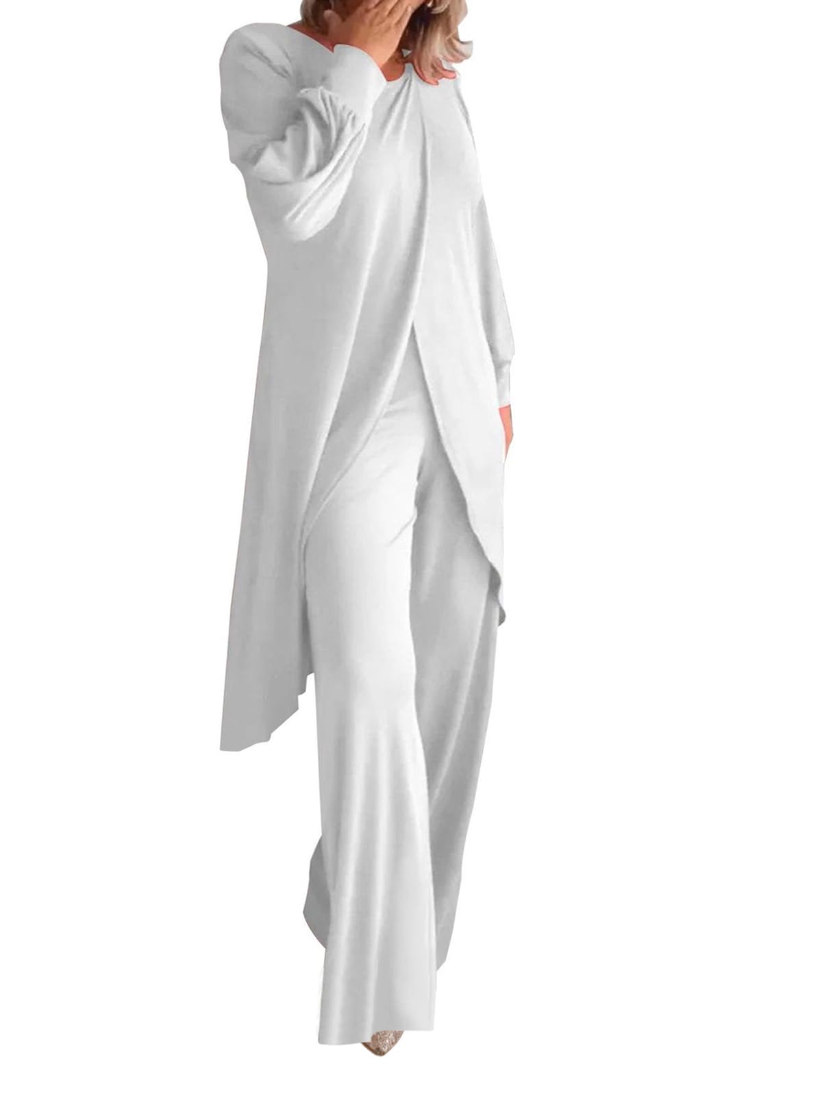 Fall Sets Women 2 Piece Outfits Long Sleeve Tunic Tops and Wide Leg Trouser Pants Plus Size Lounge