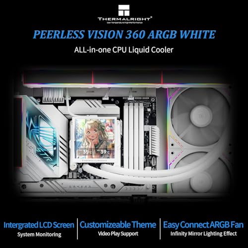 Image of Thermalright Peerless Vision 360 ARGB White CPU Aio Cooler,PC 360 Specification Water Cooler System,3.95''IPS LCD Screen with 480x480 Resolution,for AM4 /AM5;Intel 1700 /1851,3 Wireless Splicing Fans