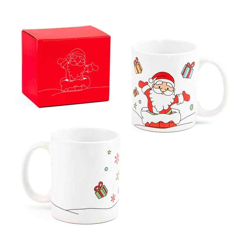 Taza de cerámica Navidad, Papá Noel. Presentada en Caja de Regalo roja. Lote DE 12 Tazas. Ideal para Regalar en Navidad a niños y Adultos. Detalles y Regalos Navideños.