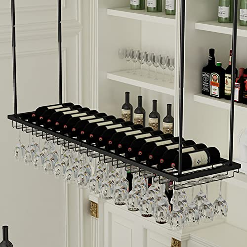 Support de verre à vin suspendu au plafond en métal noir réglable - 5
