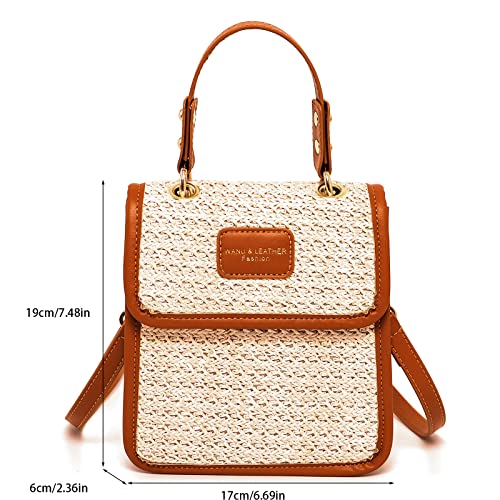 Owgsee Straw Beach Bags For Women, Cute Woven Bag Small Straw Crossbody Bags Shoulder Handbag For Summer Vacation (Beige+Brown) #TOP5