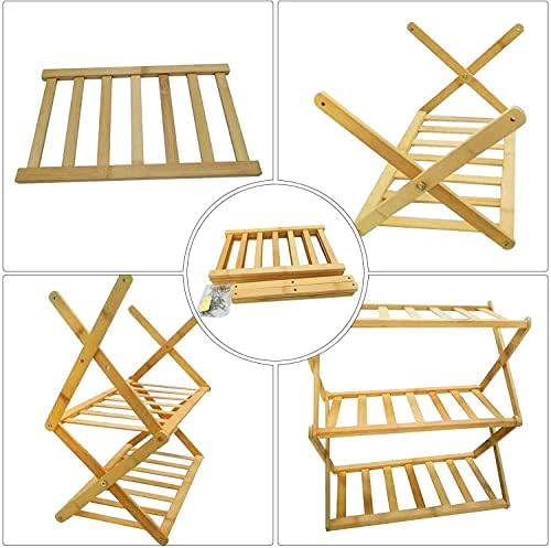 Bamboo Shoe Rack, with 3 Tier Sturdy Shoe Storage Cabinet, Space Saving Convenient Small Shoe Racks Cupboards for Hallways Outdoor Entryway Living Room Bedroom