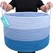 OrganiHaus 3-Toned Cotton Rope Storage Baskets for Laundry and Blankets (Wide (20"x13.3"), 3-Tone Blue)