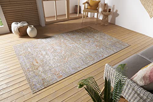 Nouristan Port Said In- & Outdoor Teppich Orientalisch – Flachgewebe Orient Muster Vintage Used Look Waschbar Wetterfest & UV-beständig für Balkon, Terrasse, Garten, Wohnzimmer – Creme Rot, 75x120cm