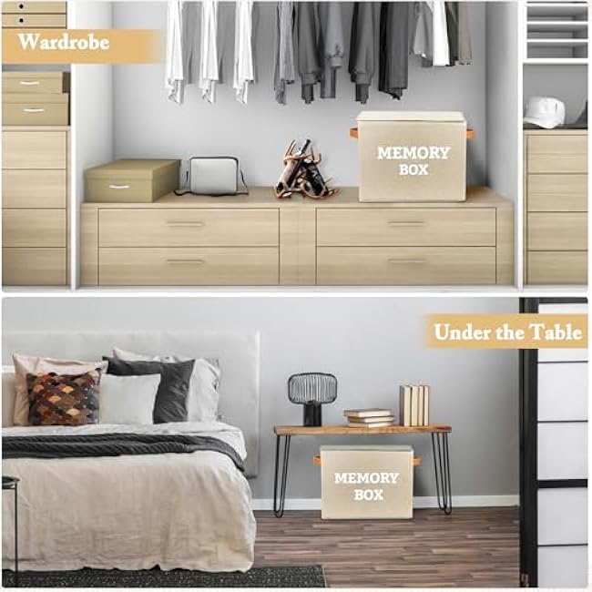 Memory Box for Keepsake, Decorative Keepsake Bin with Handles,Memory Box Keepsakes Gift for Anniversary, Wedding, Birthday, Valentines Day