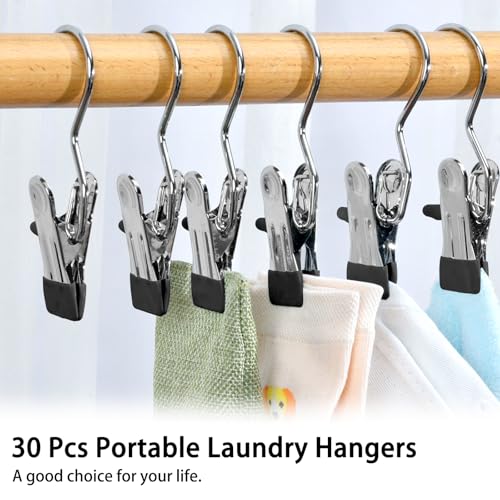 JINGIHE 30 Pcs Portable Laundry Hangers, Anti-slip Boots Clips Hanging Clothes Pins, Multifunctional Stainless Steel Towel Hooks for Washing Line Pants Shoes Socks Bags Hat Gloves Beach Travel - Image 7