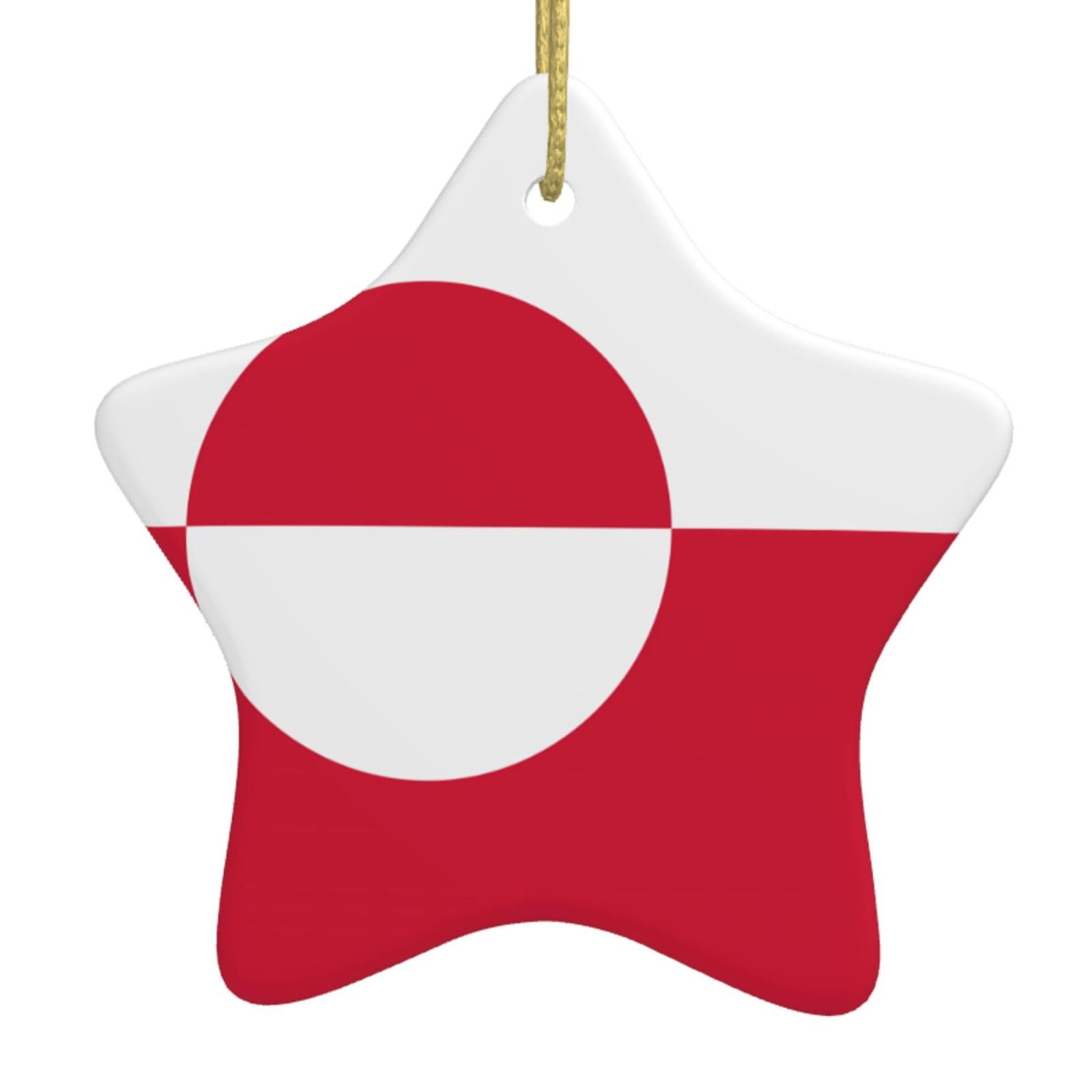 Greenland Flag Christmas Ceramic Star Pendant with Punched Holes and Gold Wire Rope, Christmas Tree Home Decoration