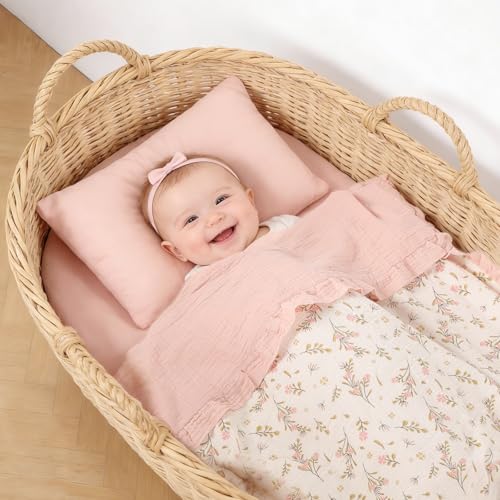 Image of Organic Baby Blanket Flounce Edge Large 50 inchx43 inch Floral, 100% Muslin Cotton Super Soft Breathable Toddler Quilt Crib Blankets Gender Neutral for Baby Boys and Girls Bassinet, Bed, Stroller & Snuggling