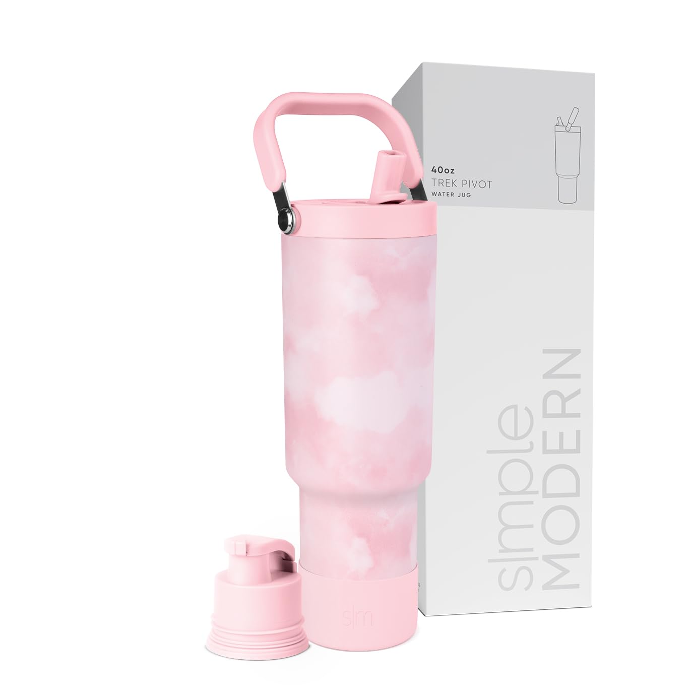 Simple ModernTrek Pivot | 40oz Flip Straw Tumbler with Handle | Water Bottle & Boot | Interchangeable Straw & Chug Lids | Insulated Stainless Steel Jug | Gym Sports Outdoors | Blush Tie Dye
