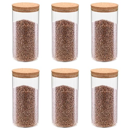 Brokky Tarros de almacenaje con Tapa de Corcho 6 Unidades 1400 ml Juegos De Contenedores De Granos Queseras con Tapa De Cristal