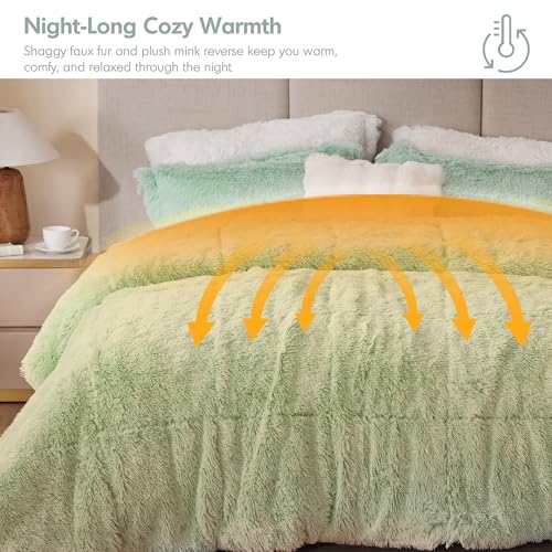Intelligent Design Malea Shaggy Comforter Set, Long Faux Fur Cozy Down Alternative, Modern Casual Ultra Soft All Season Fluffy Bedding with Matching Sham, Full/Queen, Aqua 3 Piece - Thumbnail 3