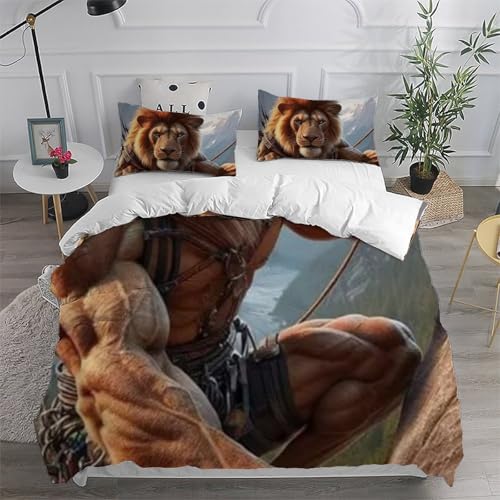 Housse de couette lion microfibre grand lit enfant évite la décoloration king 220x240cm - 6