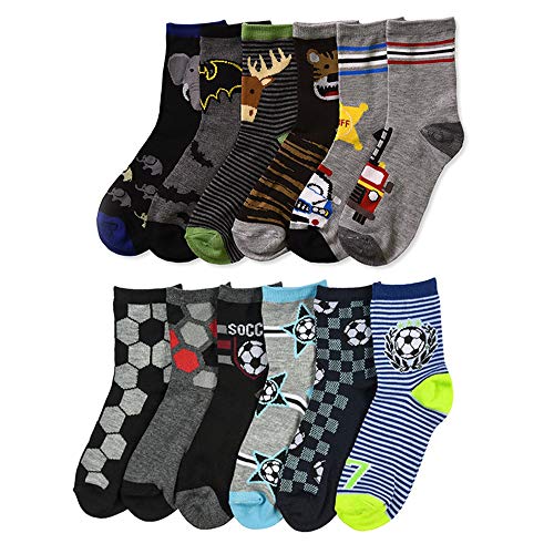 New 12 Pairs Packs Size 4-6 Kids Boys Crew Socks Cartoon Design Patterned School3