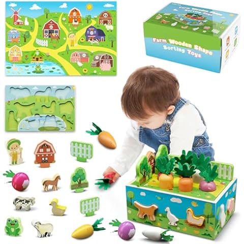 BESFAN Montessori Toys for 2 Year Old, Toddler Toys for Ages 2-4 with 10 Pack Wooden Animal Blocks Sets Sorting & Stacking Education Toddler Puzzles Toys Birthday for Kids Cover