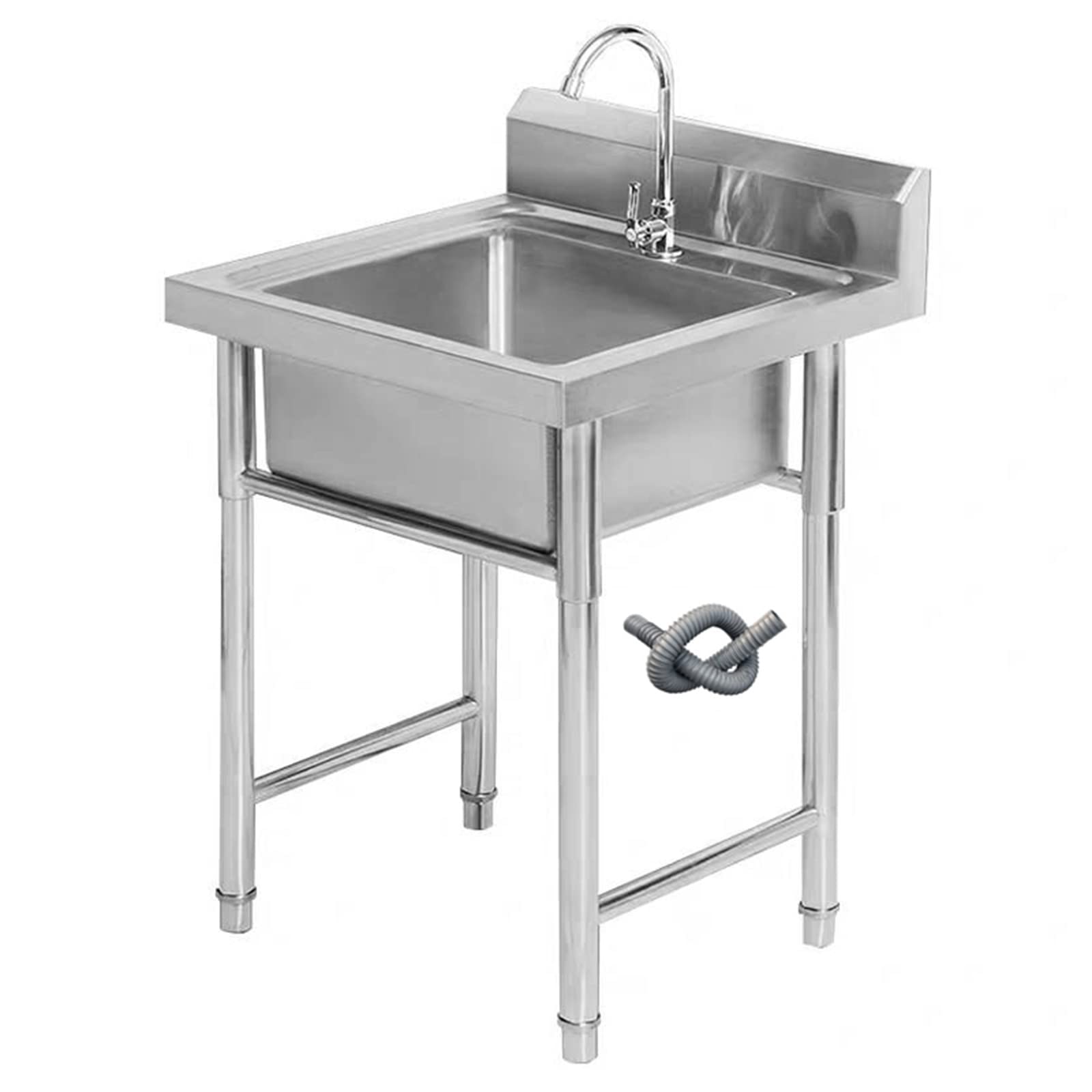 ZQFHSX Freestanding 304 Stainless Steel Outdoor Sink,Commercial 1 Compartment Sink Kitchen Sinks Single Bowl Perfect for Stores Restaurants Bars,Silver,50cm,60cm