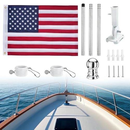 American flag with Pole,Flag poles Kit Embroidered USA Flag | 2x3 Ft | Includes 4 FT Heavy Duty Tangle Free Flagpole & Adjustable 180° Bracket for Indoor/Outdoor