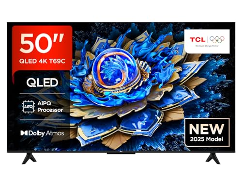 TCL 50T69C 50” QLED 60HZ, 4K HDR, Google TV, Smart TV((Dolby Vision & Atmos, Motion clarity, compatibile con Google Assistant & Alexa), 2025